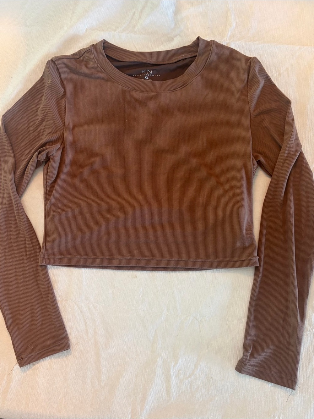 Klassy Network Brown Ribbed Long-Sleeve Crop Top XL